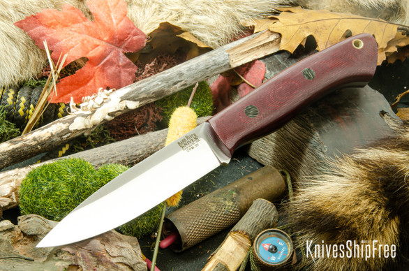 Bark River Knives: Aurora - CPM 3V - Burgundy Canvas Micarta - Black Pins