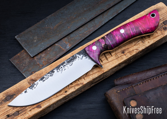 Lon Humphrey Knives: Delta - Forged 52100 - Double Dyed Box Elder Burl - Black Liners - LH08CH094