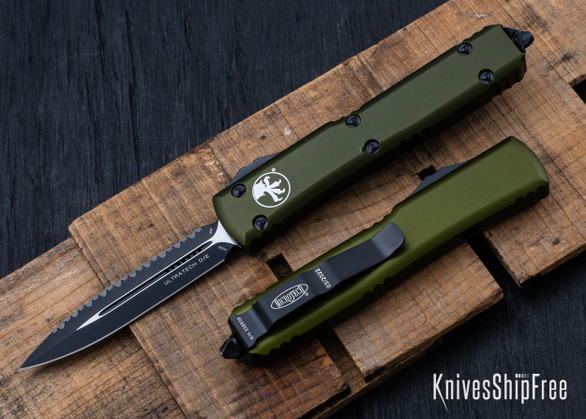 Microtech: Ultratech - Auto OTF - OD Green - Serrated Double Edge - Black STD Blade - 122-3OD