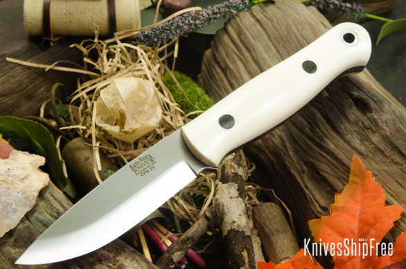 Bark River Knives: Bushcrafter - CPM 3V - White Linen Micarta - Black Liners & Pins