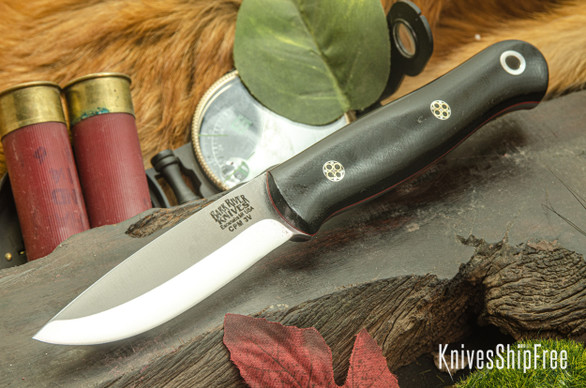 Bark River Knives: Ultralite Bushcrafter - CPM 3V - Black Canvas Micarta - Red Liners - Mosaic Pins