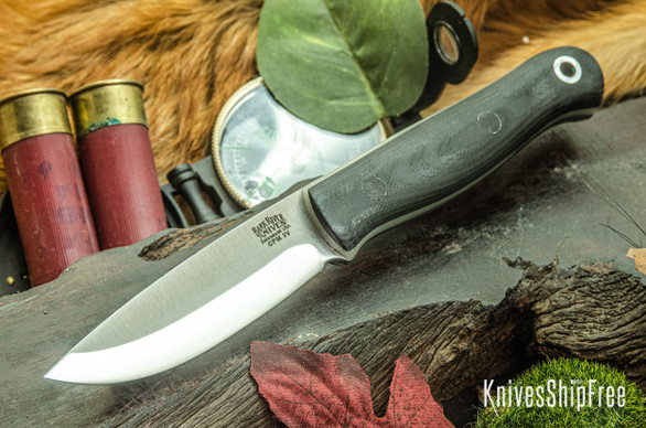 Bark River Knives: Ultralite Bushcrafter - CPM 3V - Black Suretouch - Matte - Glow Liner  - Black Pins