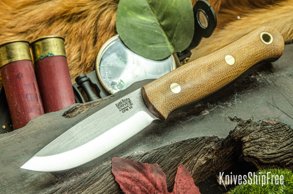 Bark River Knives: Ultralite Bushcrafter - CPM 3V - Natural Canvas Micarta - Black Liners - Brass Pins