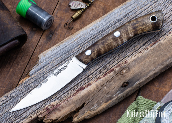 Lon Humphrey Knives: Bird & Trout - Forged AEB-L - Dark Curly Maple - Blue Liners - LH03EH007