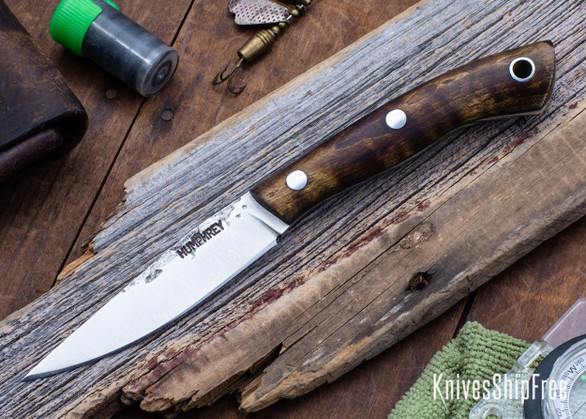 Lon Humphrey Knives: Bird & Trout - Forged AEB-L - Dark Curly Maple - Blue Liners - LH03EH010