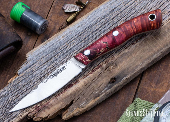 Lon Humphrey Knives: Bird & Trout - Forged AEB-L - Double Dyed Box Elder Burl - Red Liners - LH03EH077