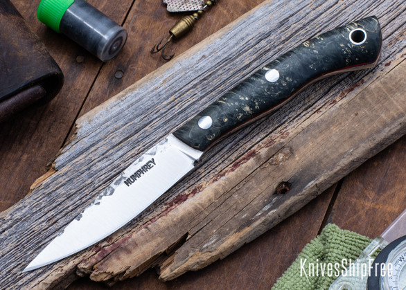 Lon Humphrey Knives: Bird & Trout - Forged AEB-L - Double Dyed Box Elder Burl - Red Liners - LH03EH082