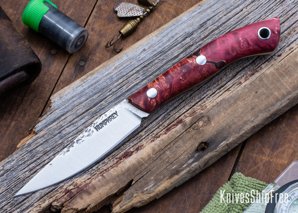 Lon Humphrey Knives: Bird & Trout - Forged AEB-L - Double Dyed Box Elder Burl - Red Liners - LH03EH083