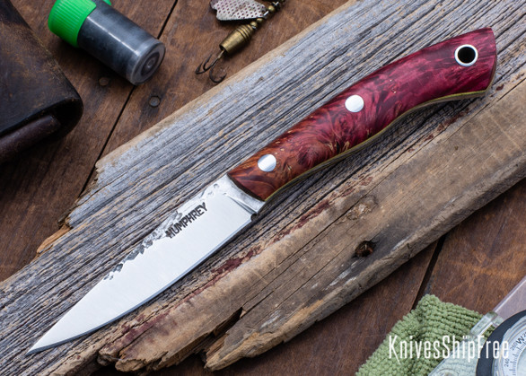 Lon Humphrey Knives: Bird & Trout - Forged AEB-L - Double Dyed Box Elder Burl - Yellow Liners - LH03EH091