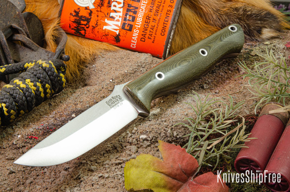 Bark River Knives: Gunny - CPM 3V - Green Linen Micarta - Hollow Pins