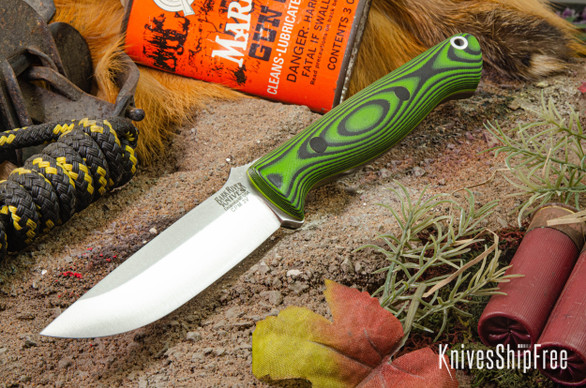 Bark River Knives: Gunny - CPM 3V - Toxic & Black Suretouch - Matte - Toxic Green Liners Black Pins