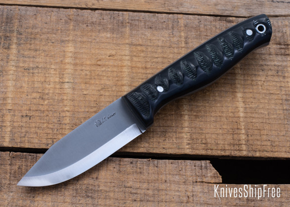 L.T. Wright Knives: Switchback - Black Synthetic Horn - Gray Liners - Scandi Grind