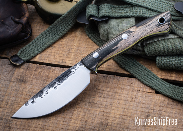 Lon Humphrey Knives: Drop Point Blacktail - Forged 52100 - Storm Maple - Yellow Liners - LH16FH041