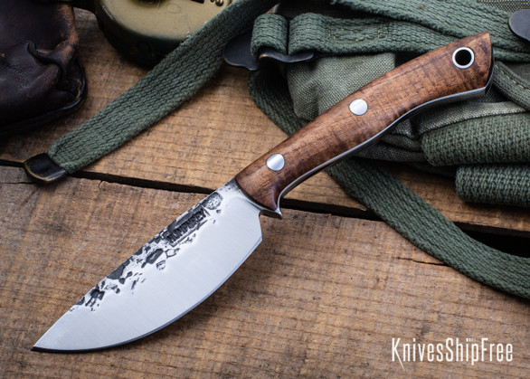 Lon Humphrey Knives: Drop Point Blacktail - Forged 52100 - Tasmanian Blackwood - White Liners - LH16FH078