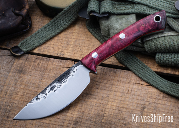 Lon Humphrey Knives: Drop Point Blacktail - Forged 52100 - Double Dyed Box Elder Burl - Red Liners - LH16FH087