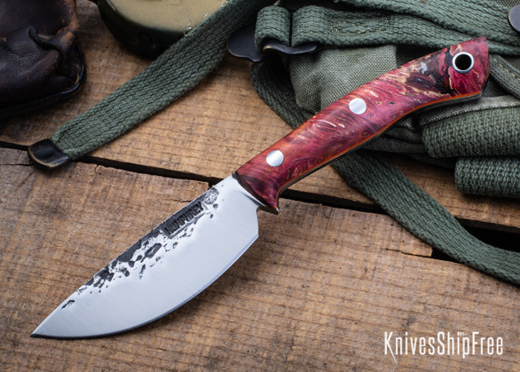 Lon Humphrey Knives: Drop Point Blacktail - Forged 52100 - Double Dyed Box Elder Burl - Orange Liners - LH16FH126