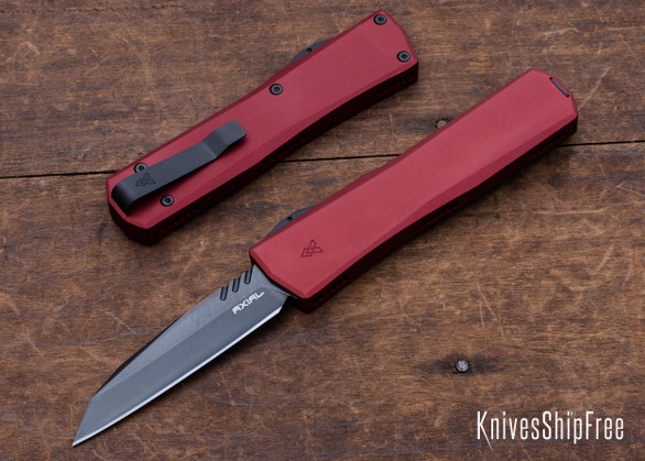 Axial: Shift - OTF Auto - Red Anodized Aluminum - CPM-20CV - Black DLC Wharncliffe