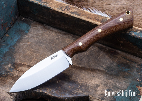 Lishen Knives: Canuck - Natural Canvas Micarta - Brass Pins - 52100 Tool Steel