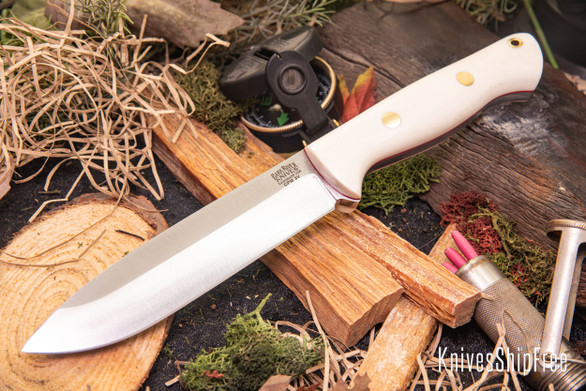 Bark River Knives: Bravo 1.5 - CPM 3V - White Linen Micarta - Red Liners - Brass Pins - Rampless - Spear Point