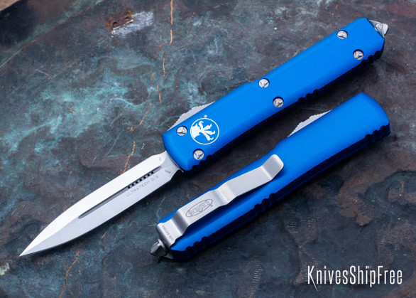 Microtech: Ultratech - Auto OTF - Double Edge - Satin STD Blade - Blue Handle - 122-4BL