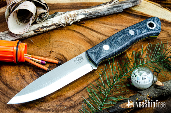 Bark River Knives: Aurora Scandi 3V - Blue Denim Micarta - Yellow Liners