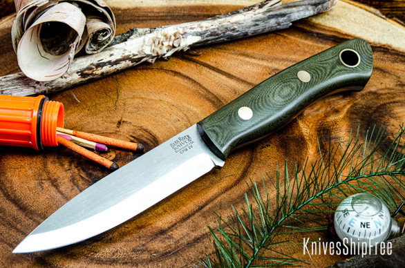 Bark River Knives: Aurora Scandi 3V - Green Linen Micarta - Brass Pins