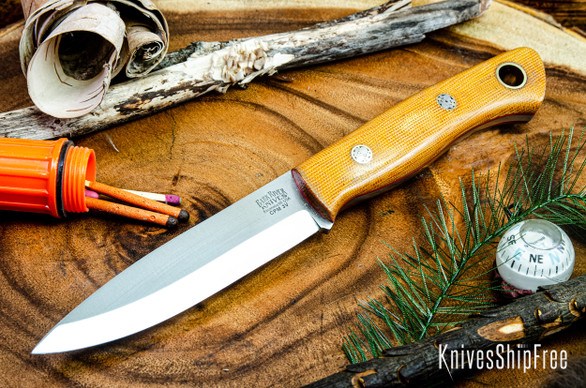 Bark River Knives: Aurora Scandi 3V - Natural Canvas Micarta - Red Liners - Mosaic Pins