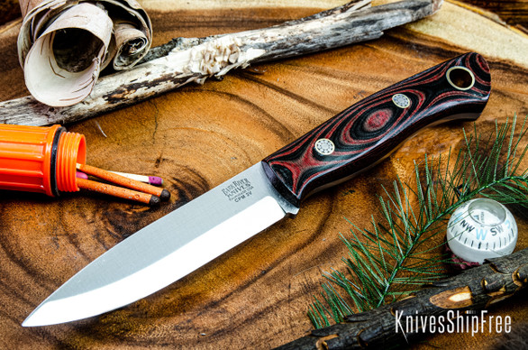 Bark River Knives: Aurora Scandi 3V - Red & Black Linen Micarta - Black Liners Mosiac