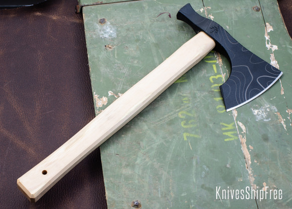  American Tomahawk: Model 2 Topo Map- Tennessee Hickory Handle - Drop-Forged 1060 Steel - Black Powdercoat 