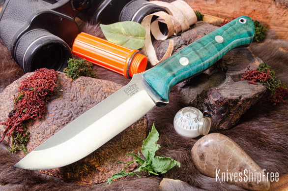 Bark River Knives: Bravo 1.25 - CPM 3V - Forest Green Tigertail Maple Burl