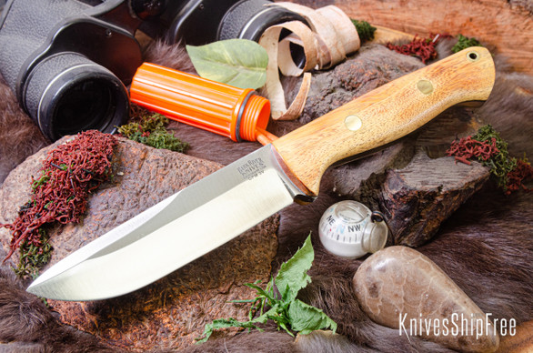 Bark River Knives: Bravo 1.25 - CPM 3V - Osage Orange - Black Liners - Brass Pins - Rampless - Drop Point - Swedge