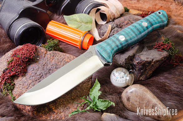 Bark River Knives: Bravo 1.25 - CPM 3V - Teal Tigertail Maple Burl