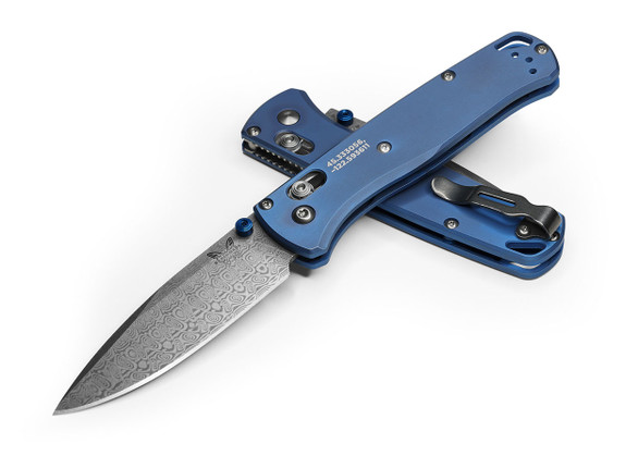 Benchmade Knives: 535-2204 Bugout - Blue Anodized Titanium - Ladder Damasteel