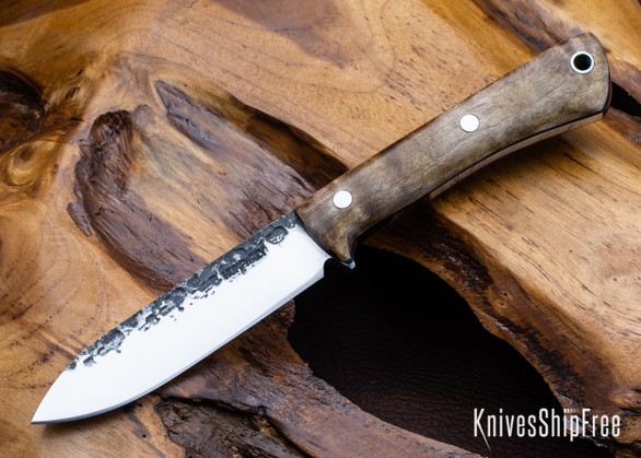 Lon Humphrey Knives: Gold Digger - Forged 52100 - Dark Curly Maple - Black Liners - LH23IH041