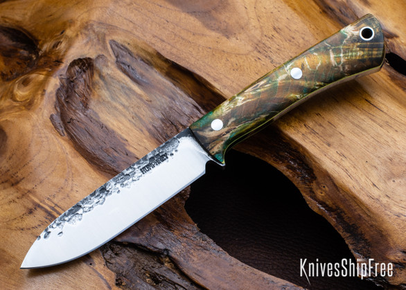 Lon Humphrey Knives: Gold Digger - Forged 52100 - Double Dyed Box Elder Burl - Yellow Liners - LH23IH081