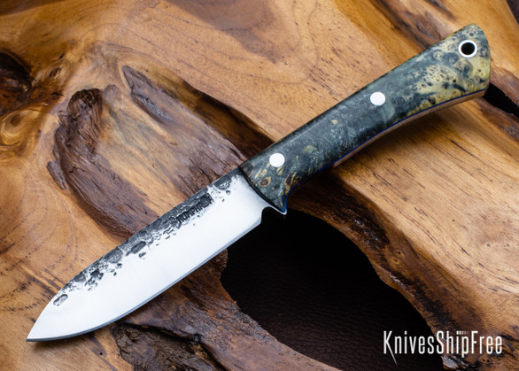 Lon Humphrey Knives: Gold Digger - Forged 52100 - Double Dyed Box Elder Burl - Blue Liners - LH23IH092