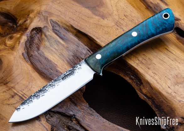 Lon Humphrey Knives: Gold Digger - Forged 52100 - Double Dyed Box Elder Burl - White Liners - LH23IH133