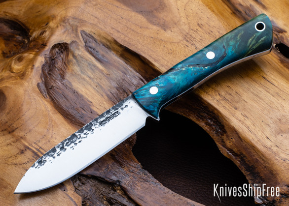 Lon Humphrey Knives: Gold Digger - Forged 52100 - Double Dyed Box Elder Burl - White Liners - LH23IH139