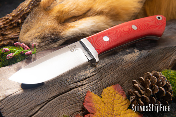 Bark River Knives: Classic Drop Point Hunter - CPM S45VN - Red Linen Micarta - White Liners