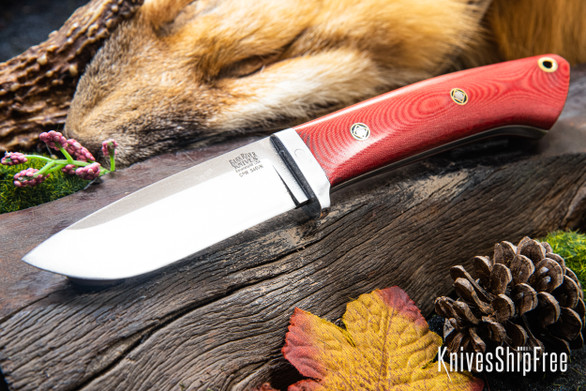 Bark River Knives: Classic Drop Point Hunter - CPM S45VN - Red Linen Micarta - White Liners - Mosaic Pins