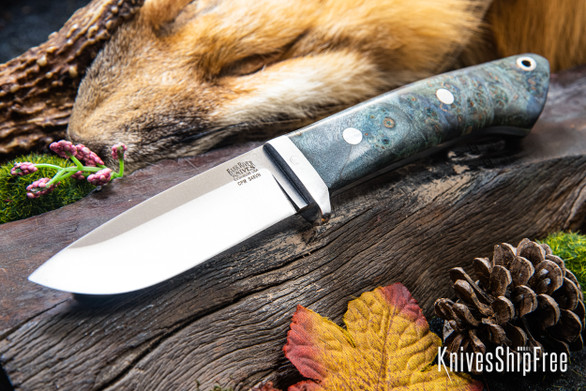 Bark River Knives: Classic Drop Point Hunter - CPM S45VN - Sea Blue Maple Burl