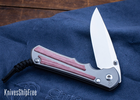 Chris Reeve Knives: Large Inkosi - Glass Blasted Titanium - Red Linen Micarta Inlay