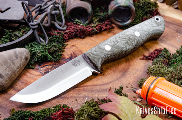 Bark River Knives: Gunny Scandi - CMP 3V - Green Canvas Micarta - Matte