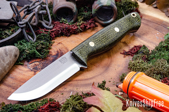 Bark River Knives: Gunny Scandi - CMP 3V - Evergreen Burlap - Brass Pins