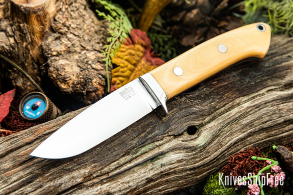 Bark River Knives: Bobcat Hunter - CPM 154 - Antique Bone Linen Micarta - Natural Liners