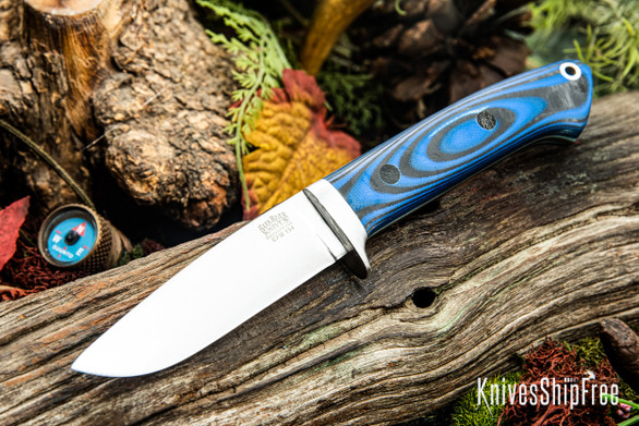 Bark River Knives: Bobcat Hunter - CPM 154 - Blue & Black Suretouch - Matte - Sea Blue Liners - Black Pins