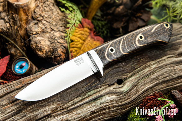 Bark River Knives: Bobcat Hunter - CPM 154 - Bog Oak - Red Liners - Hollow Brass Pins