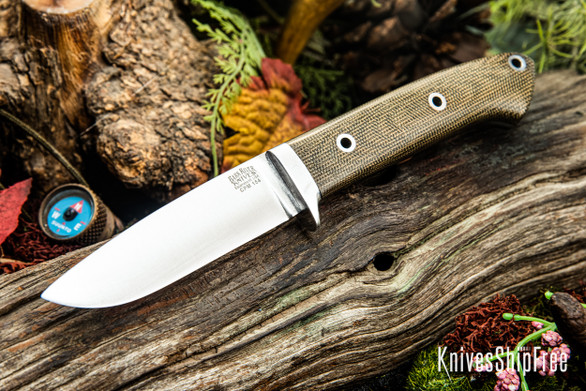 Bark River Knives: Bobcat Hunter - CPM 154 - Green Canvas Micarta - Hollow Pins