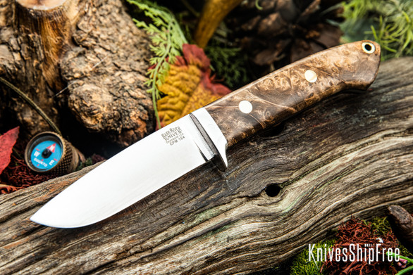 Bark River Knives: Bobcat Hunter - CPM 154 - Natural Elder Burl - Black Liners - Brass Pins