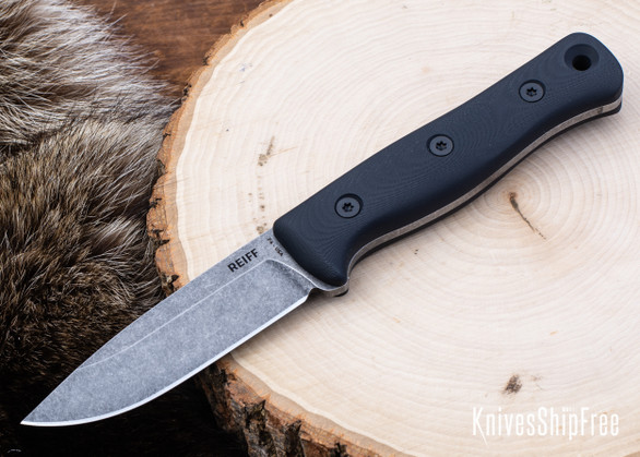 Reiff Knives: F4 Bushcraft Survival Knife - Black G-10 - CPM-3V - Acid Stonewash 